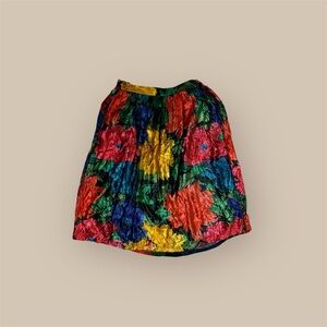 Vintage Multicolor Floral velvet Women's midi Skirt
